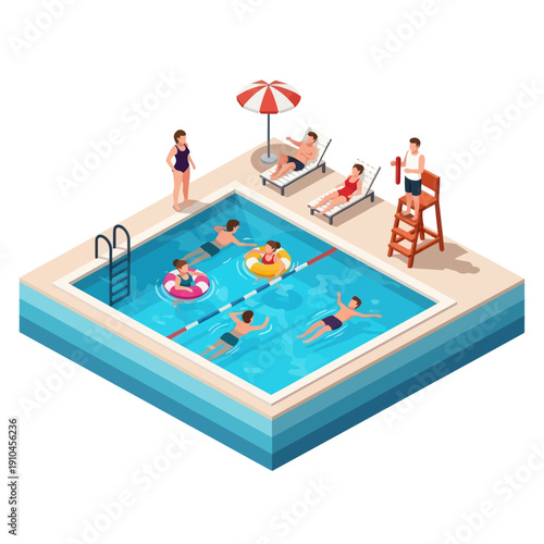 People Swimming and Relaxing by the Pool.