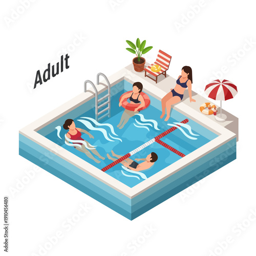 Women Swimming in Pool with Lane Dividers.