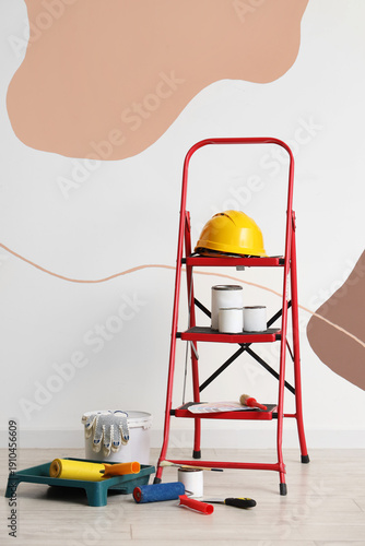 Stepladder with cans of pai...