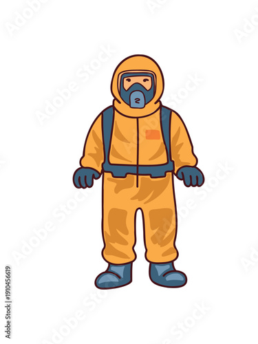 medical protective suit and respirator concept,  hazmat suit full body protection illustration