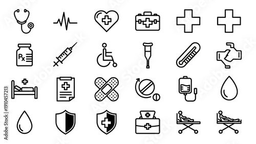Medical Health Care Icons Set Vector Illustration.
