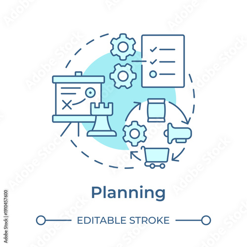 Planning soft blue concept icon. Business process, corporate strategy. Project management. Round shape line illustration. Abstract idea. Graphic design. Easy to use in presentation, article