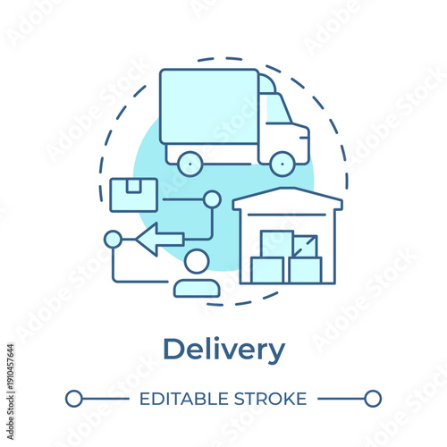 Delivery soft blue concept icon. Shipping transportation, customer service. Inventory management. Round shape line illustration. Abstract idea. Graphic design. Easy to use in presentation, article