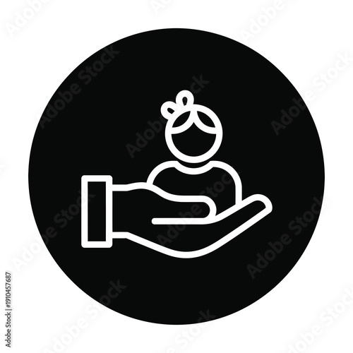 Line icon of a hand holding a person in a circle icon