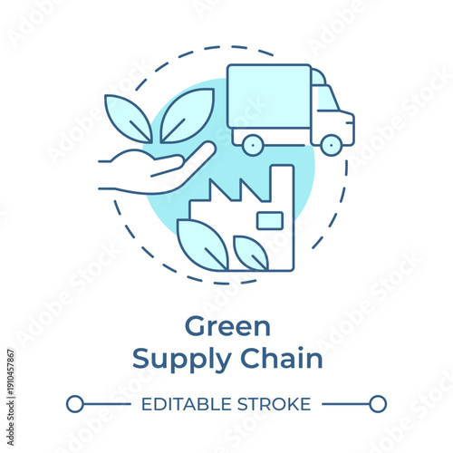 Green supply chain soft blue concept icon. Sustainable logistics, ecofriendly business. Round shape line illustration. Abstract idea. Graphic design. Easy to use in presentation, article