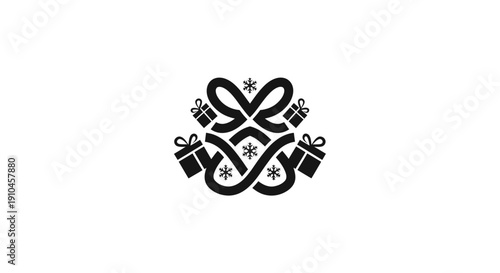 Black gift boxes tied with ribbons in a circular pattern.