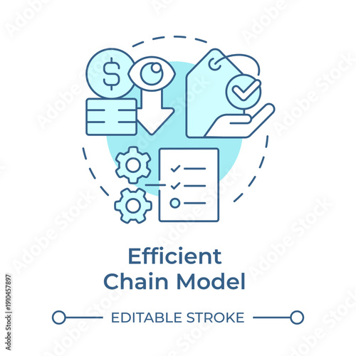 Efficient chain model soft blue concept icon. Value analysis, cost management. Process optimization. Round shape line illustration. Abstract idea. Graphic design. Easy to use in presentation