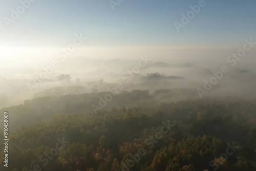 Wallpaper Mural Clear sky over misty autumn landscape and rural village Torontodigital.ca