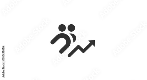 Simple black icon of a person running with an upward trending arrow.