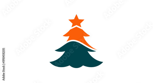 Minimalist Christmas Tree Icon with Star on White Background.