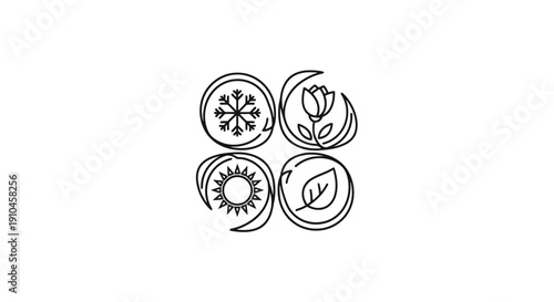 Simple line drawings of various fruit slices arranged in a square pattern.