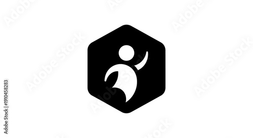 Simple black and white logo design with abstract human figure.