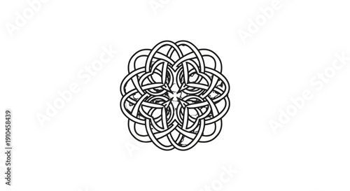 Intricate black and white Celtic knotwork design on a white background.