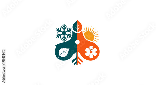 Stylized abstract shapes representing seasonal changes and nature.