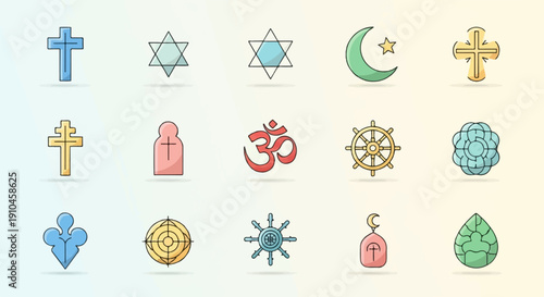 Collection of religious and spiritual symbols, rendered as simple icons