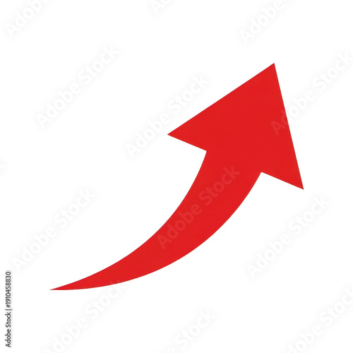 Bright red curved arrow pointing to the right isolated on transparent background