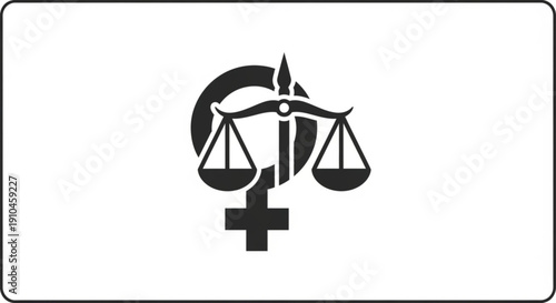 Gender equality symbol with scales of justice and venus symbol on white background