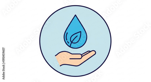 Hand holding a water drop with leaf symbol in blue circle eco friendly