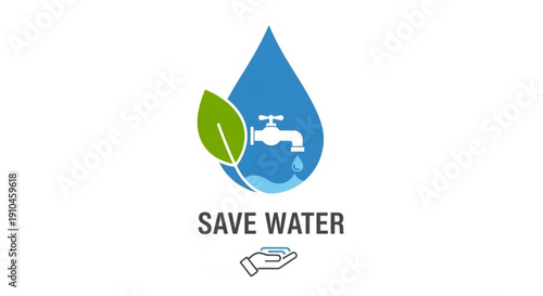 Save water conservation logo with hand and leaf design