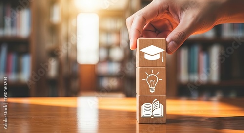 Hand Stacking Educational Concept Blocks