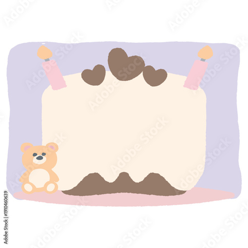 そのまま使える誕生日おたよりフレーム｜2月・文字なし書き込みできるケーキイラスト｜Birthday Letter Frame February