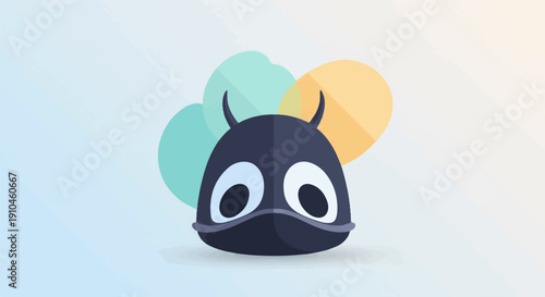 Cute dark cartoon bug with big eyes and colorful bubbles