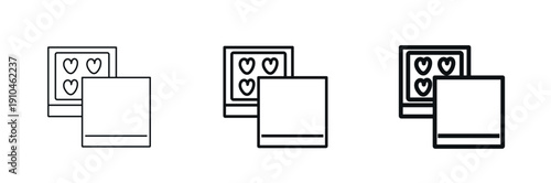 Candy box with heart-shaped sweets icon in thin, regular, bold outline styles. Ideal for confectionery, gift, or St. Valentine’s Day themes. Vector illustration isolated on white background