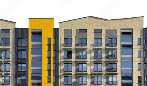 Wallpaper Mural Modern apartment building facade in urban residential area. Brick exterior with yellow accent and Torontodigital.ca