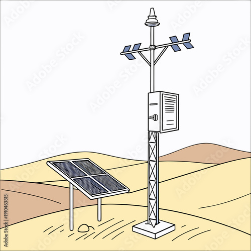 Solar powered AI weather station in remote area with advanced technology and data collection vector