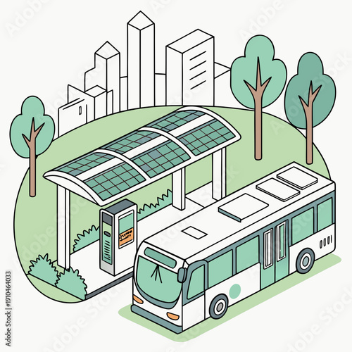 Clean Vector Illustration of Solar-Powered Smart Public Transport for Green Cities