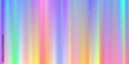 Abstract gradient background with holographic rainbow colors and flowing silk texture. Modern 3d design with soft pearl light and vibrant blue patterns for posters. Vector illustration.