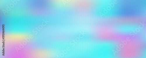 Holographic glass texture with flowing blue gradient creates an abstract 3D backdrop. Liquid silk curves shimmer with pearlescent light and soft pastel tones. Vector illustration.
