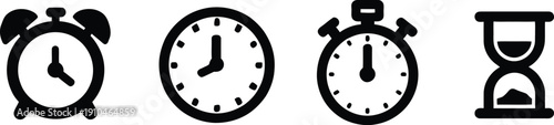 Black and white abstract clock illustration showing time concept with dial and numbers