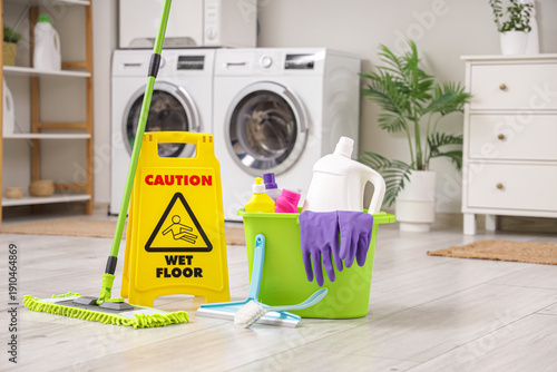 Cleaning supplies with caut...