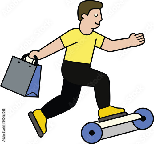 Retro pixel hoverboard shopper racing toward hot deals