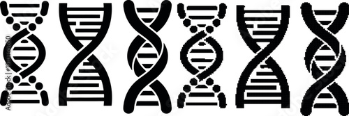 Black and white DNA helix illustrations on transparent background
