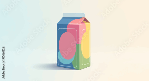 Colorful carton with abstract shapes against a soft gradient background
