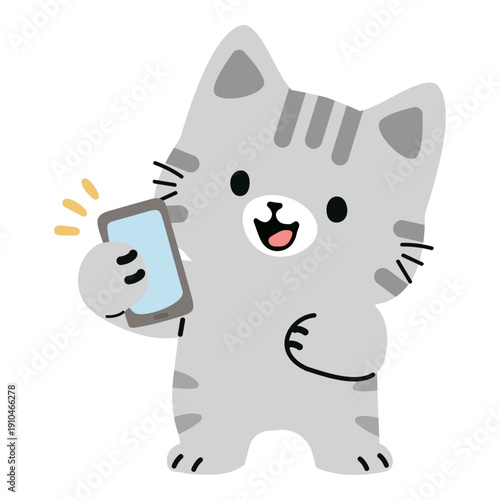 Cute Cat Holding a Smartphone