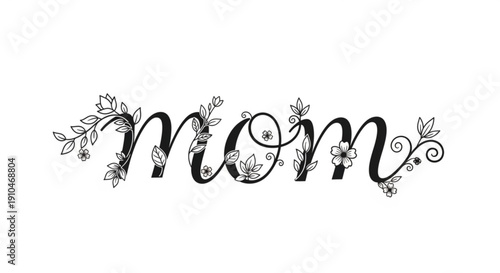 Motherhood symbol with floral design and cursive text on white background