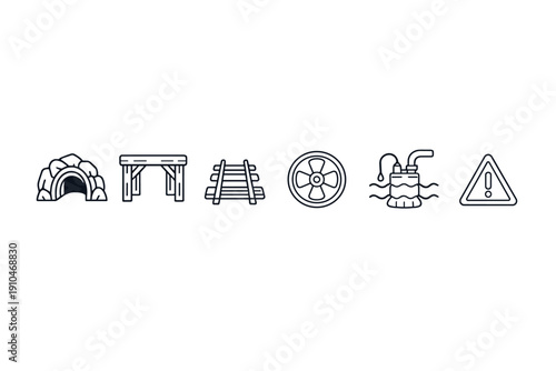 Glowing dashboard warning icons set showing tire, chassis, track, wheel, coolant temperature, and general caution symbols on a dark background