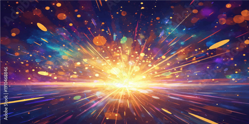Bright fireworks explosion flashes with glowing stars and sparkles in the dark night sky for a festive New Year holiday celebration background illustration design