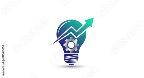 Innovative business idea with gear and growing graph in blue light bulb on white background