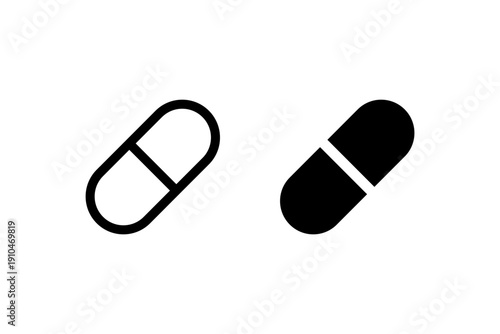 Minimalist icon design: capsule pill in black and white.
