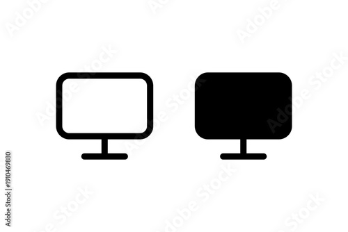 Silhouette and outline of computer monitors on white background.