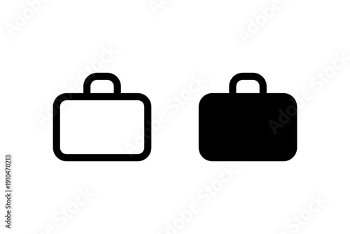 Minimalist briefcase icons: open and closed versions in black and white.
