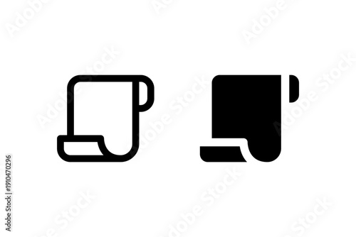 Minimalist coffee mug and rolled towel symbols in black and white.