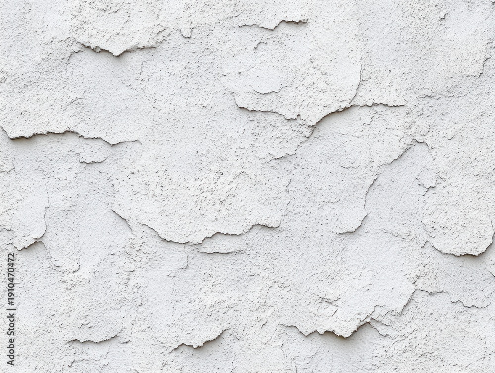 Fototapeta premium weathered white plaster wall with peeling cracked and flaking texture conveying an aged, distressed and worn surface