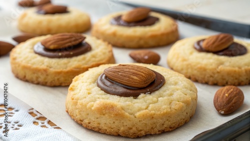 Freshly baked Almond London cookies topped with chocolate