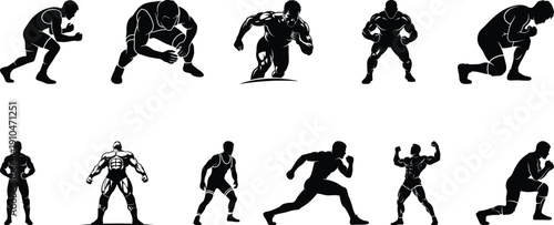 Collection of human silhouettes in various poses and activities