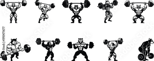 Weightlifter illustrations in various exercise positions